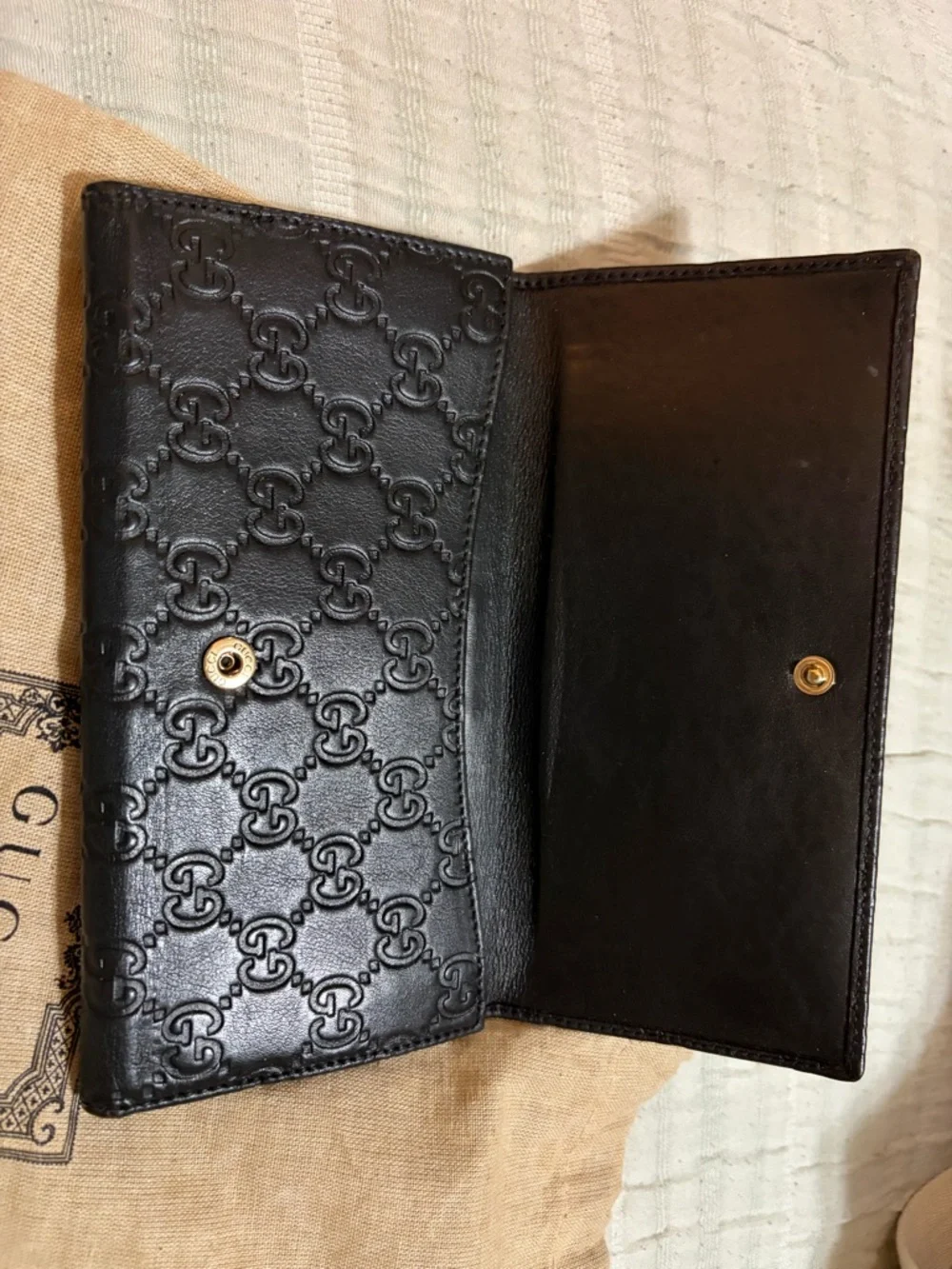 Gucci Dark Brown Embossed GG Leather Long Wallet with Gold Double G - Picture 3 of 10